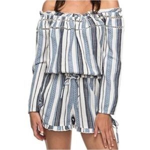 Roxy, Large, vertical striped long sleeve romper. Worn once or twice